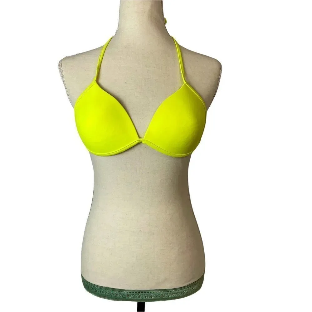 Forever 21 Neon Yellow Triangle Bikini Top Size L, Adjustable Swimwear